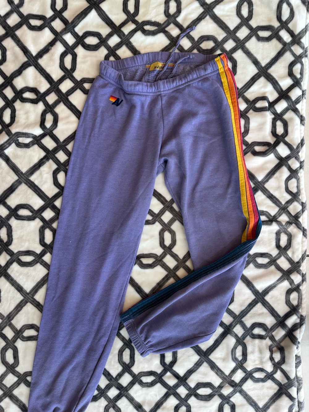 Aviator Nation Lavender Track Joggers with Rainbow Side Stripe